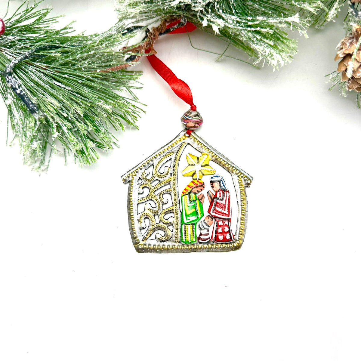 Little House Painted Nativity Ornament — Handmade Steel Drum Haiti | Fair Trade Christmas