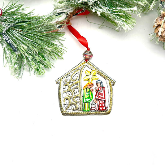 Little House Painted Nativity Ornament — Handmade Steel Drum Haiti | Fair Trade Christmas