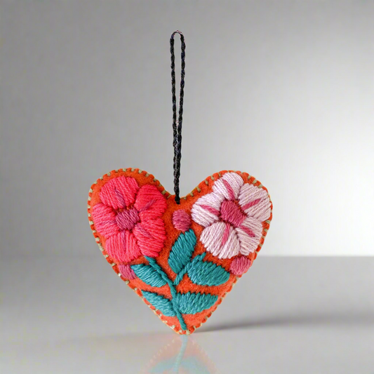 Pick Color! Corazon Heart Embroidered Handmade Valentine's Day Gift Ornament - Mexico