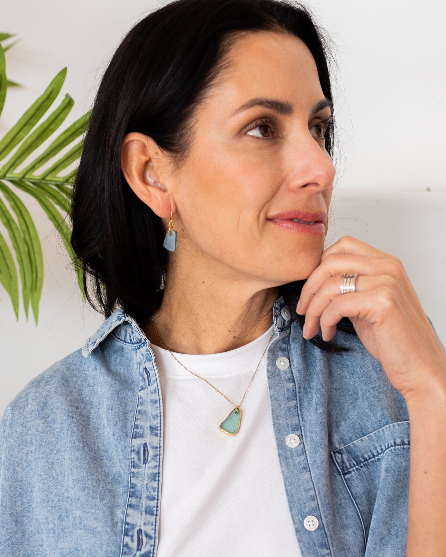 See Me Through Earrings | Repurposed Auto Windshield Glass in Aqua & Black | Gold Plated Ear Wire