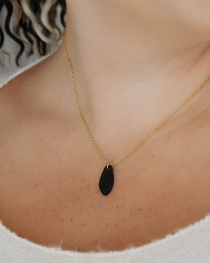 Visions Black Glass Necklace | Repurposed Automotive Windshield Glass | Adjustable Gold Plated Chain