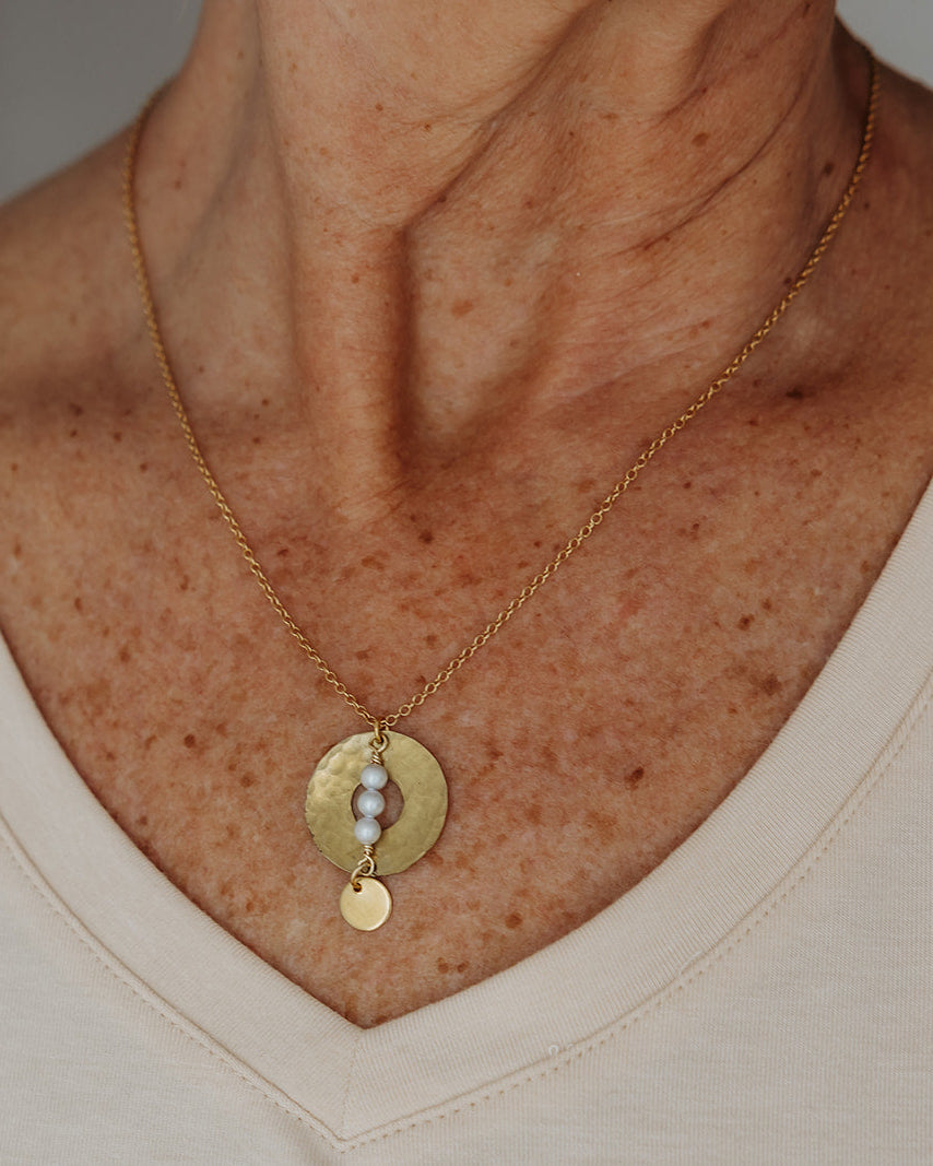 Inner Compass Necklace | Upcycled Brass Automotive Parts | Adjustable Gold Plated Chain