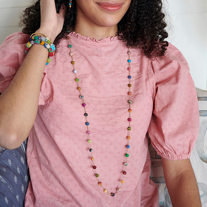 Kantha Dotted Long Necklace
