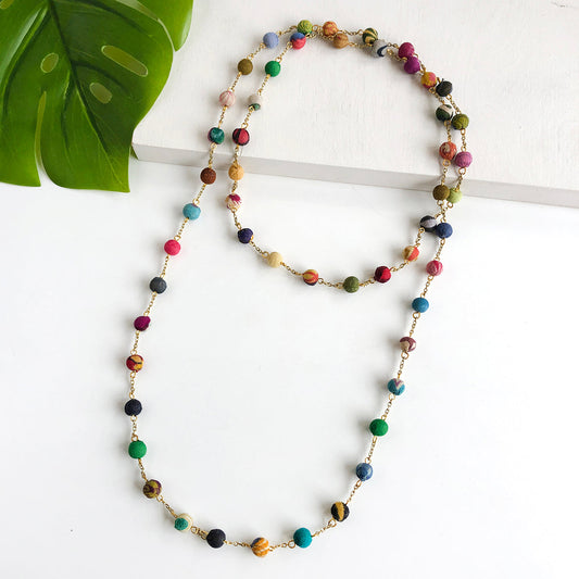 Kantha Dotted Long Necklace