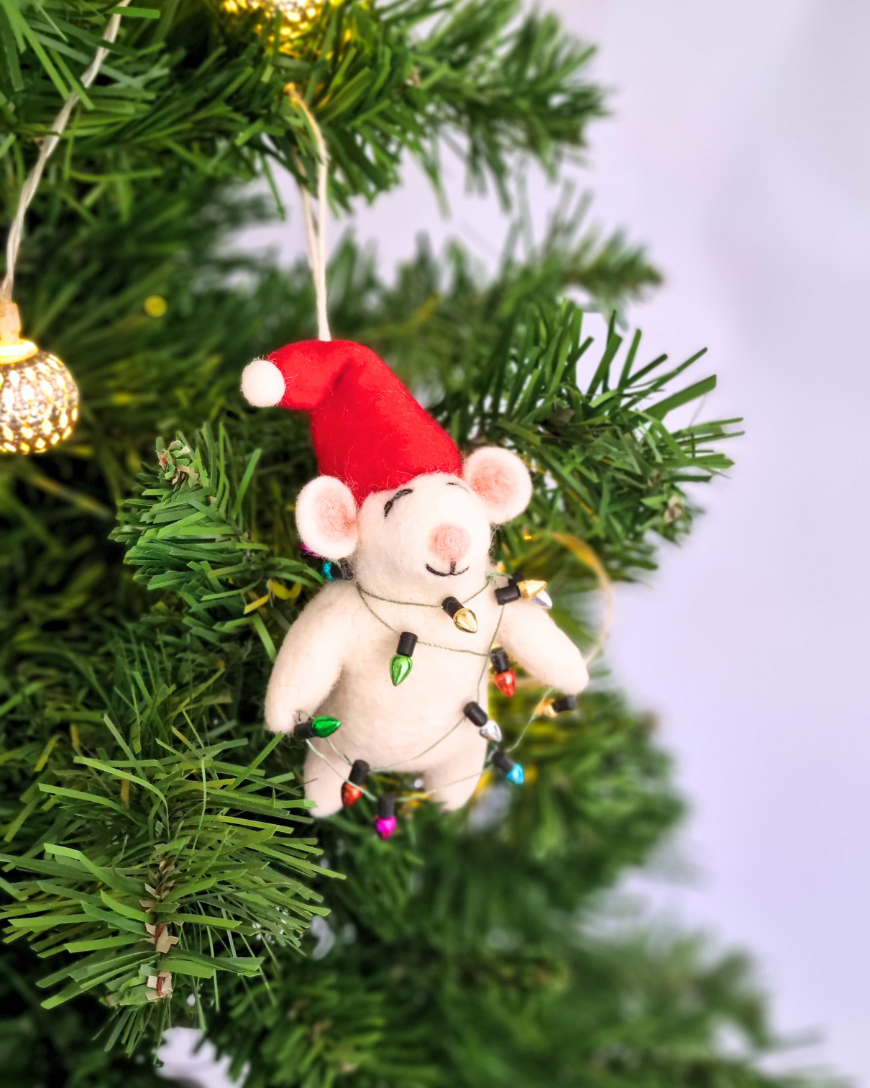 Christmas Lights Felt Mouse Ornament