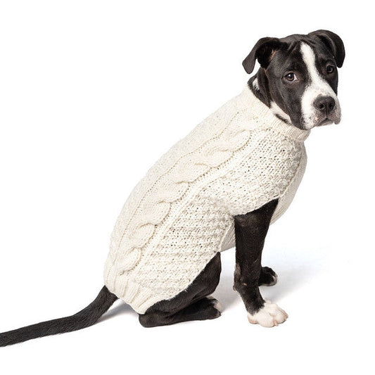 Natural Cable Knit Dog Sweater