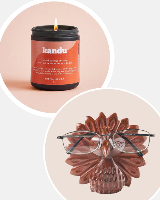 Peacock Holder & Orange Candle Set