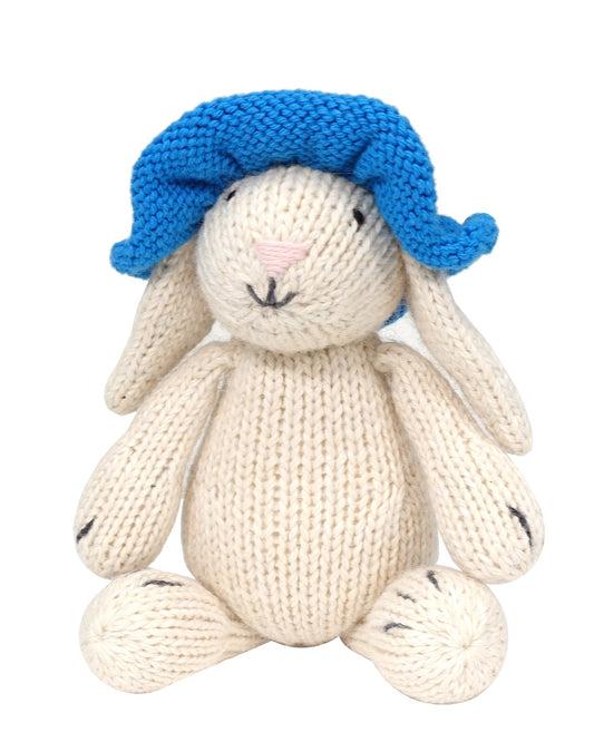 White Bunny with Blue Sun Hat