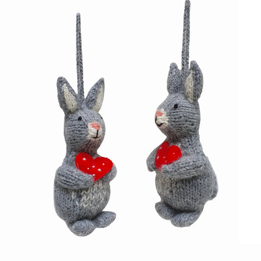 Valentine Bunny Ornaments, set of 2