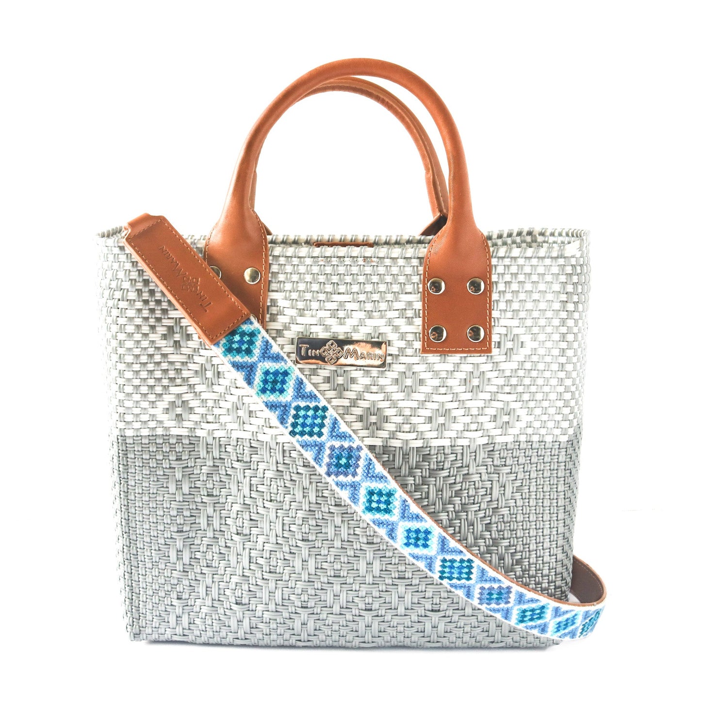 Mai Woven Bag Strap - Blue with Leather