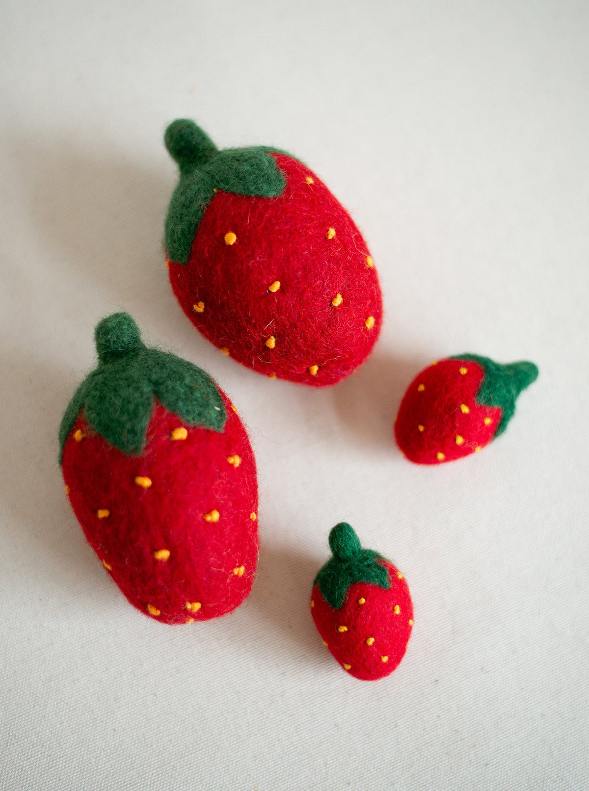 RED STRAWBERRY WOOL CAT TOY SET of 2