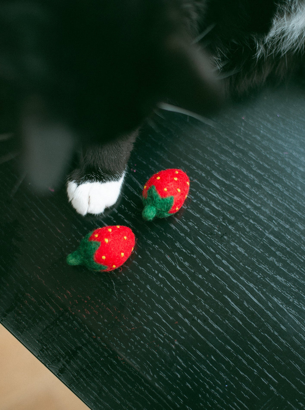 RED STRAWBERRY WOOL CAT TOY SET of 2