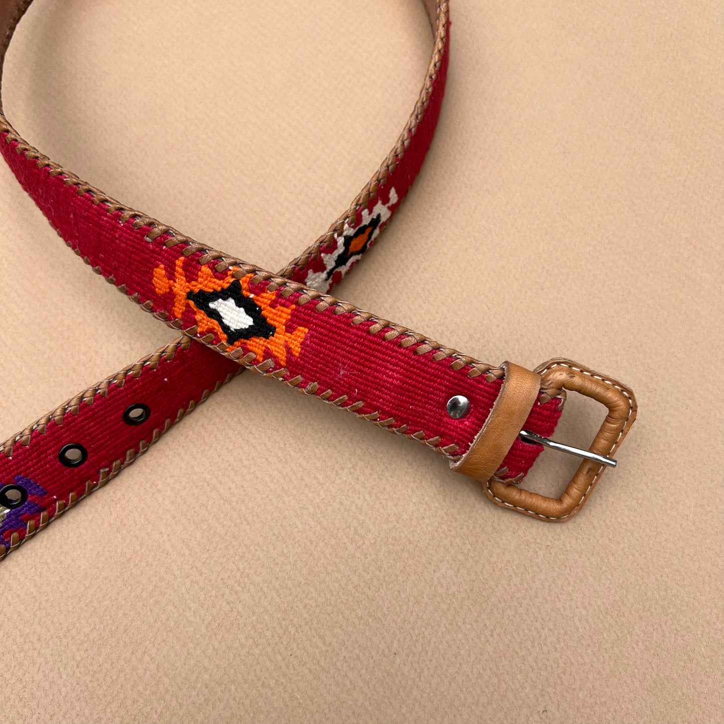 Red Handwoven Guatemalan Whip-Stitched Belt