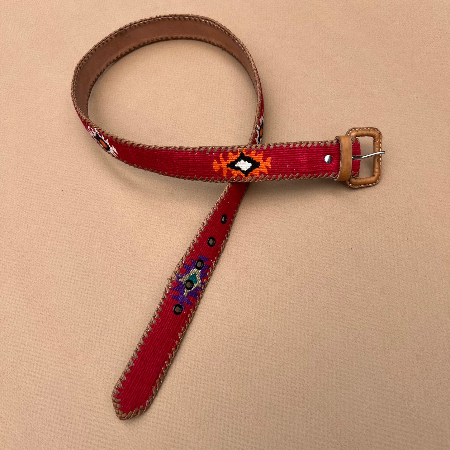 Red Handwoven Guatemalan Whip-Stitched Belt