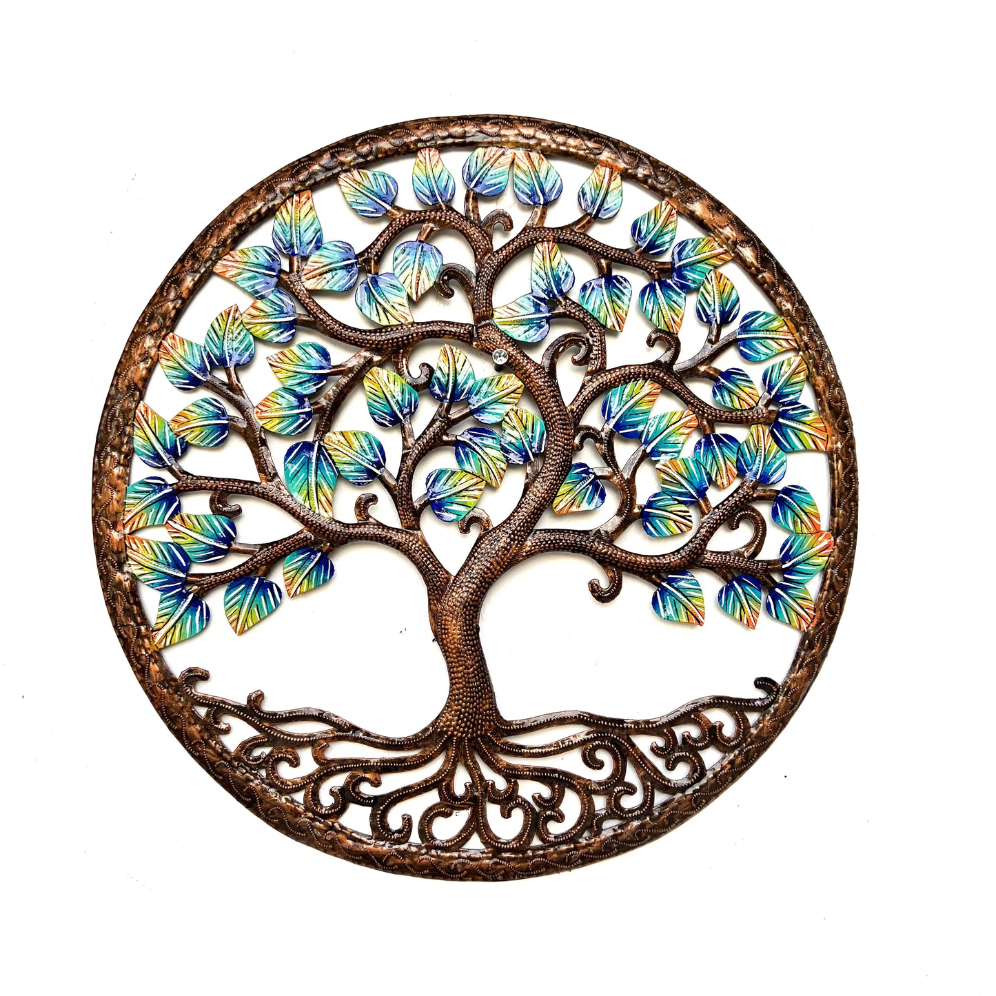 Round Bronze Blue Green Orange Tree