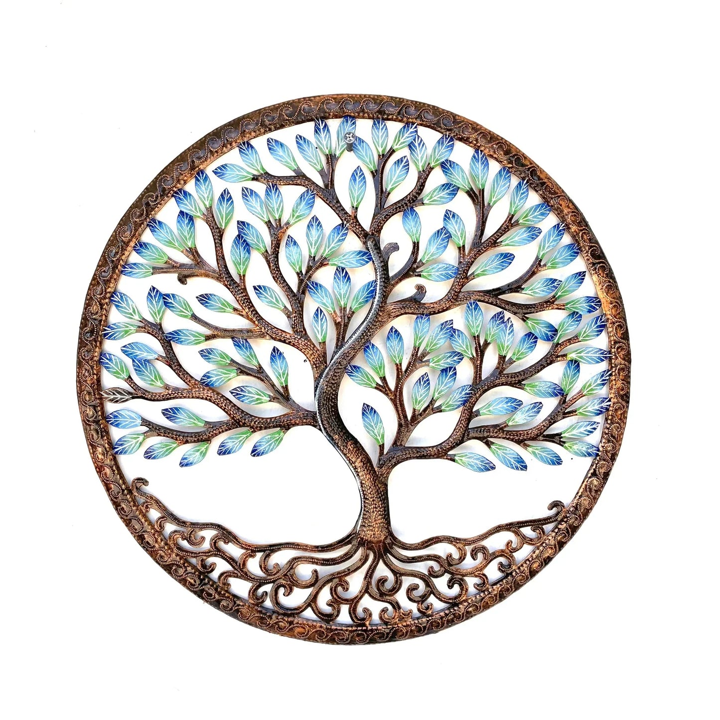Round Bronze Blue Green Tree