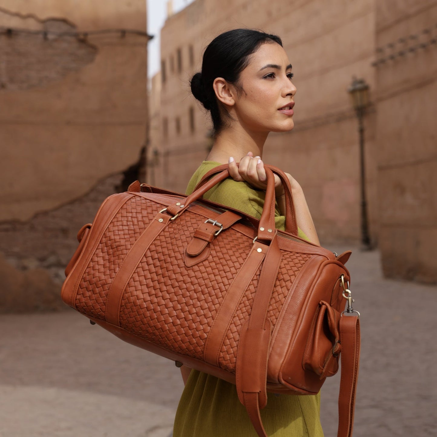 Woven Leather Weekender Bag