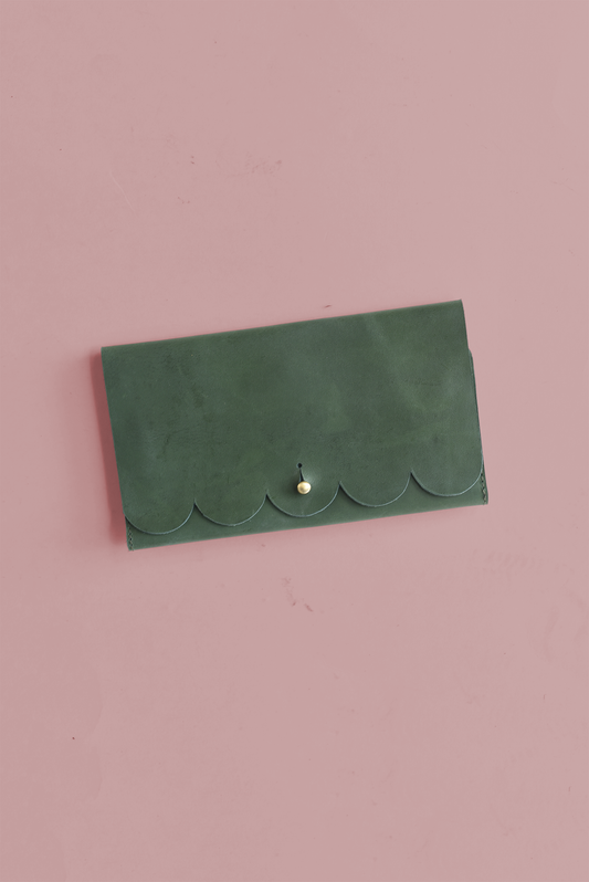 Scalloped Fold Over Leather Wallet