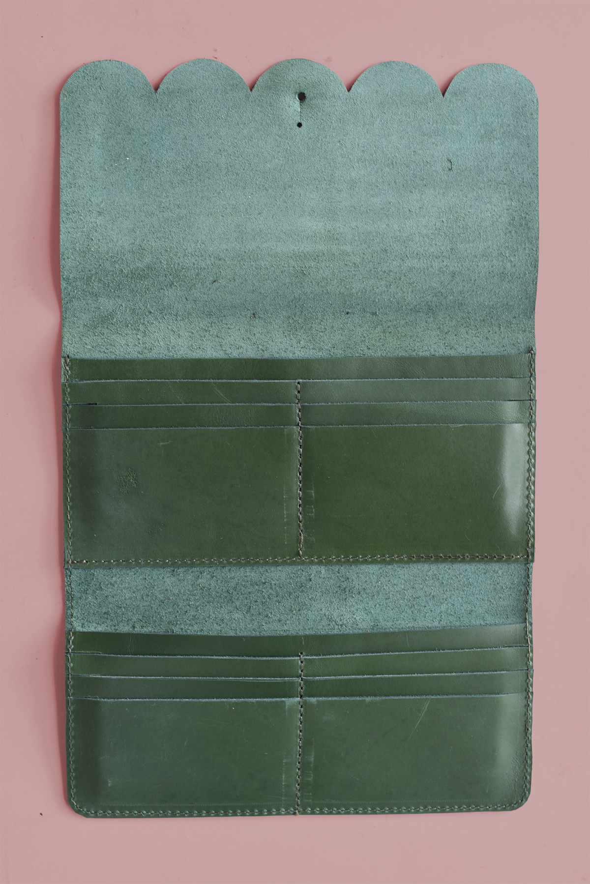 Scalloped Fold Over Leather Wallet
