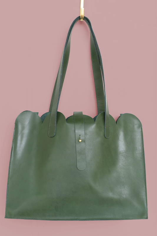Scalloped Large Leather Handbag
