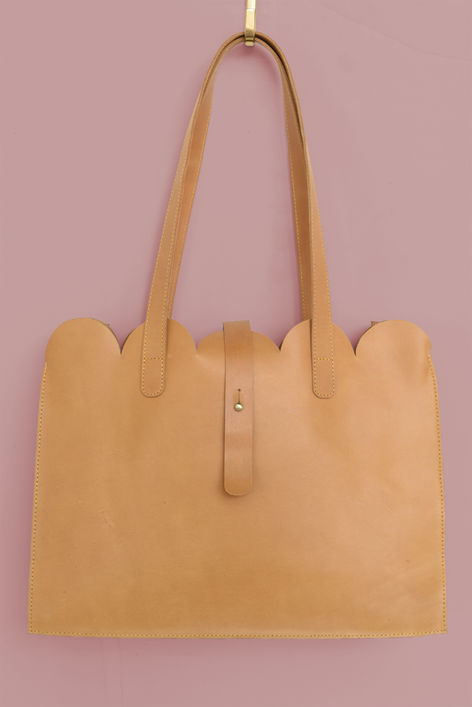 Scalloped Large Leather Handbag