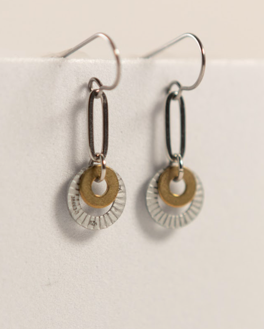 Rise Earrings | Repurposed Automotive Brass & Lock Washers | Stainless Steel Ear Wire