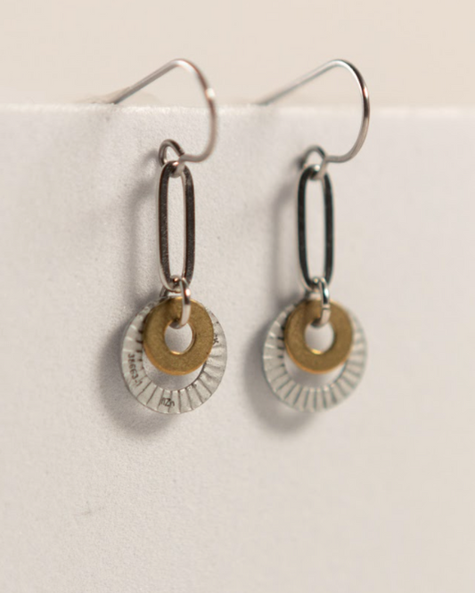 Rise Earrings | Repurposed Automotive Brass & Lock Washers | Stainless Steel Ear Wire