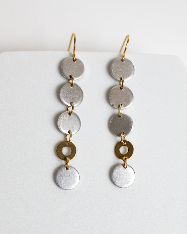 Lose Yourself Earrings | Repurposed Automotive Aluminum & Brass | Gold Plated Ear Wire