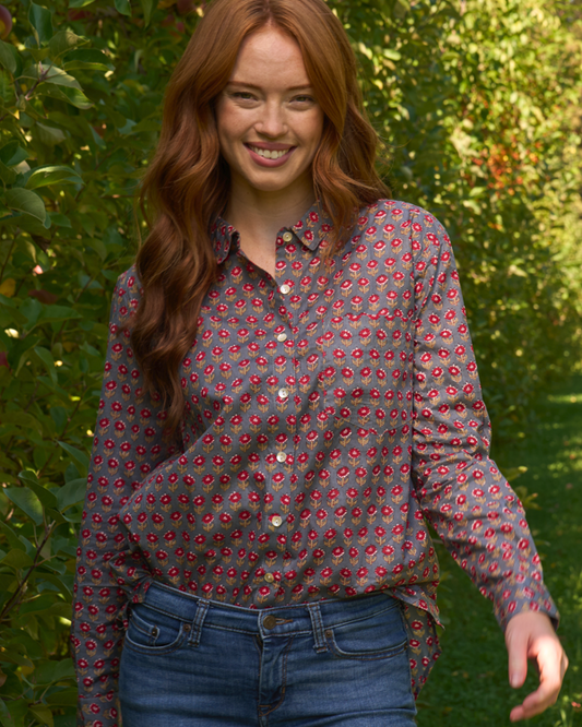 Good Boyfriend Shirt - Emory Floral Dove Grey