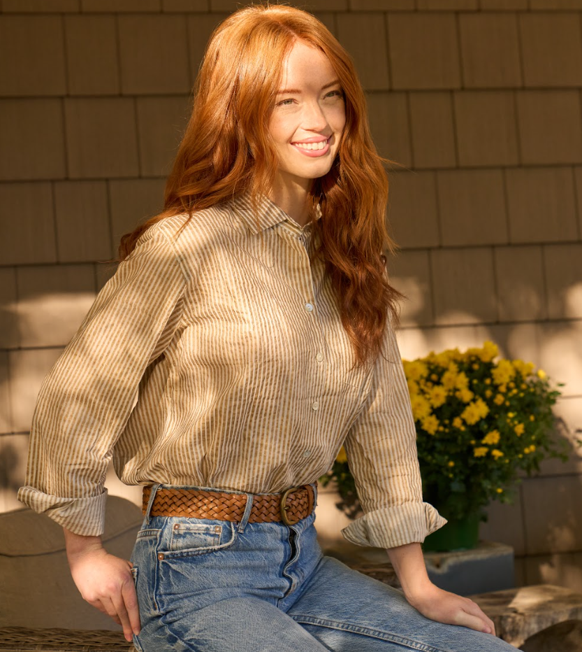 Good Boyfriend Shirt - Menswear Stripe Metallic Gold