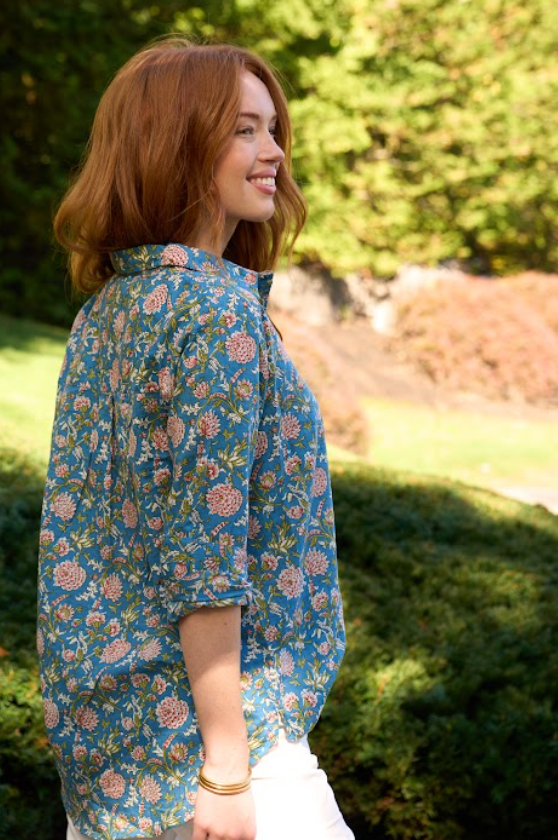 Good Boyfriend Shirt - Devon Floral French Teal