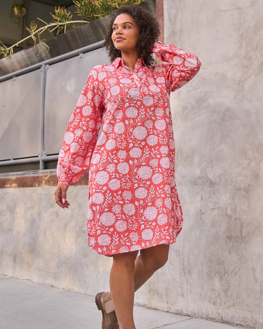 Good Boyfriend ShirtDress - Hydrangea Beauty Papaya