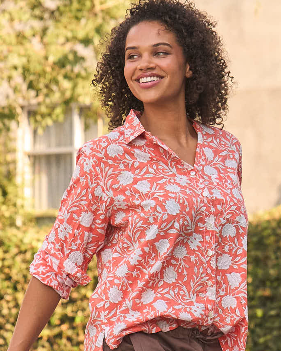 Good Boyfriend Shirt - Floral Escape Papaya and Olive