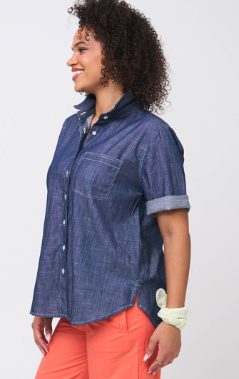 Good Boyfriend Shirt - Short Sleeve Chambray Dark Denim Wash