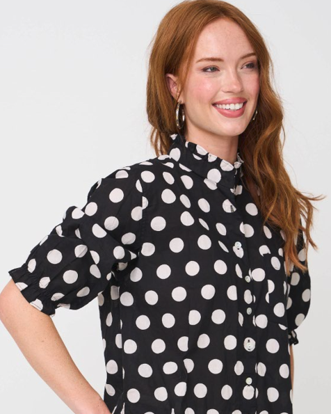 Good Girlfriend Shirt with Ruffle Trim - True Dot Black