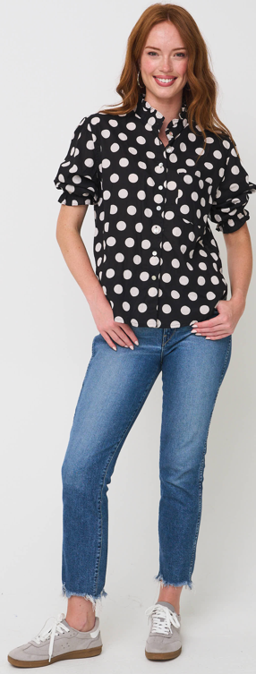 Good Girlfriend Shirt with Ruffle Trim - True Dot Black