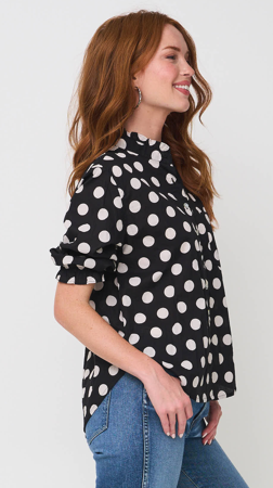 Good Girlfriend Shirt with Ruffle Trim - True Dot Black