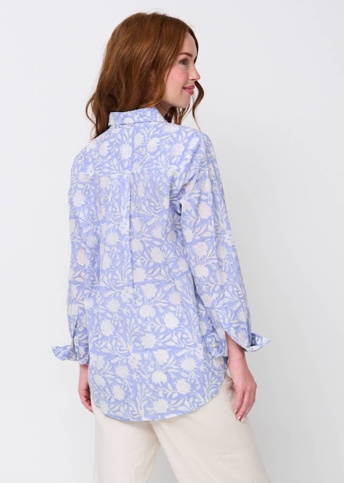 Good Boyfriend Shirt - Floral Escape Bluebird and Dove Grey