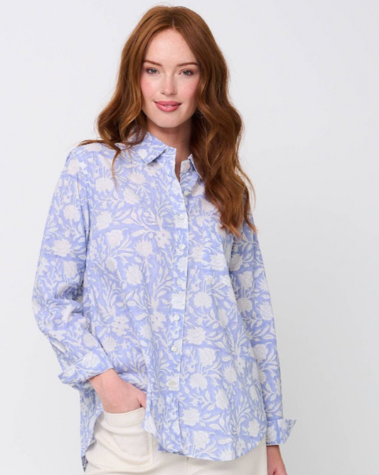 Good Boyfriend Shirt - Floral Escape Bluebird and Dove Grey