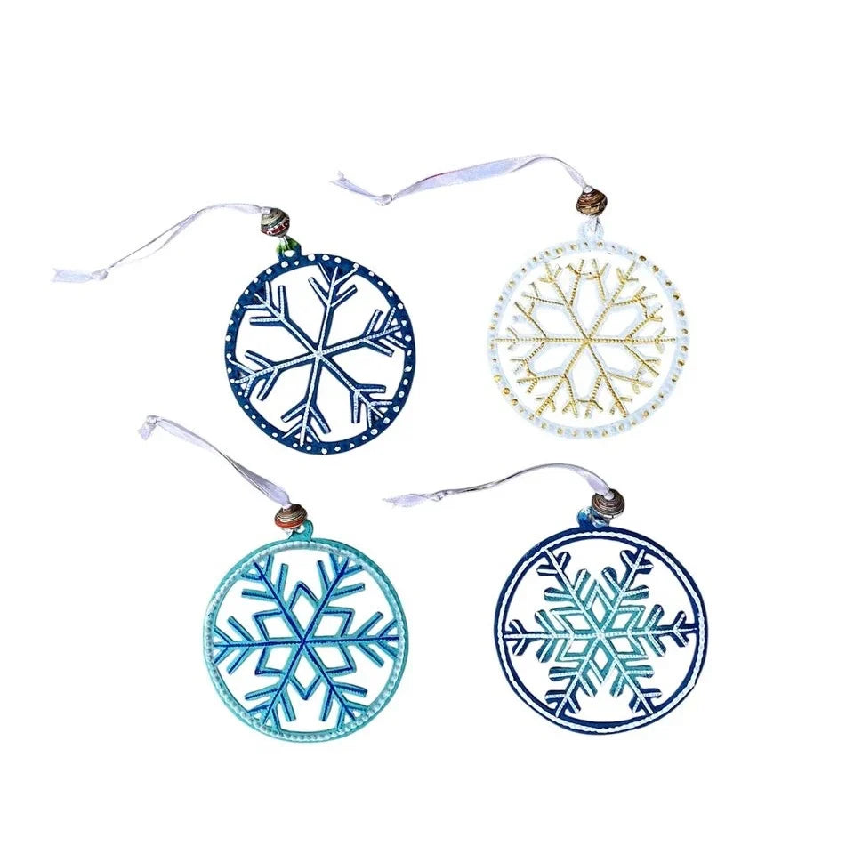 Set Of 4 Snowflakes Ornaments Painted