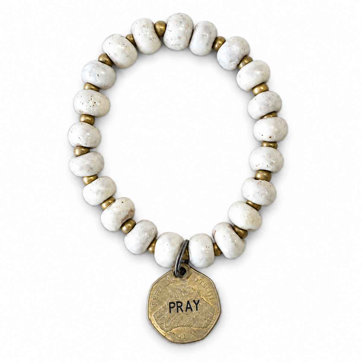Ceramic Coin Bracelet - Pray - Stone