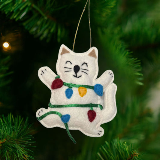 Tangled in Lights Cat Ornament