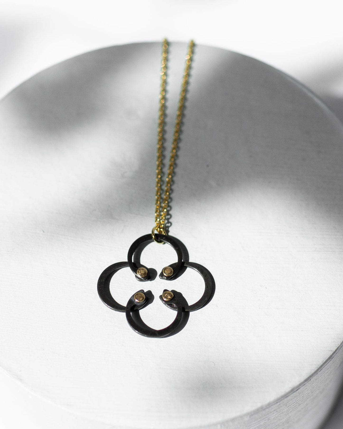 Mini Necklace | Repurposed Auto Retaining Rings & Brass Rivets | Gold Plated Chain