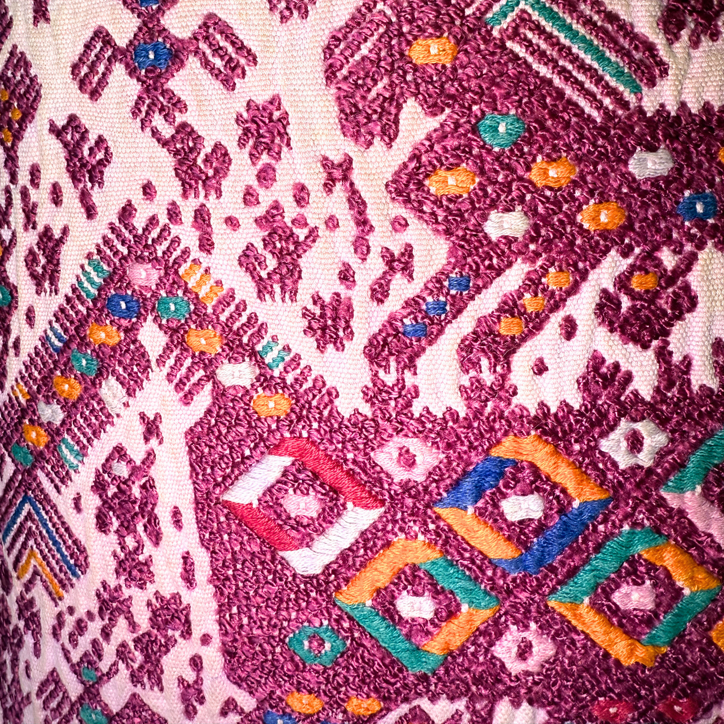 Embroidered Huipil & Handwoven Corte Throw Pillow Cover
