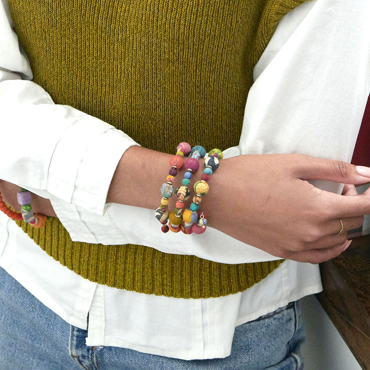 Winding Kantha Bauble Bracelet