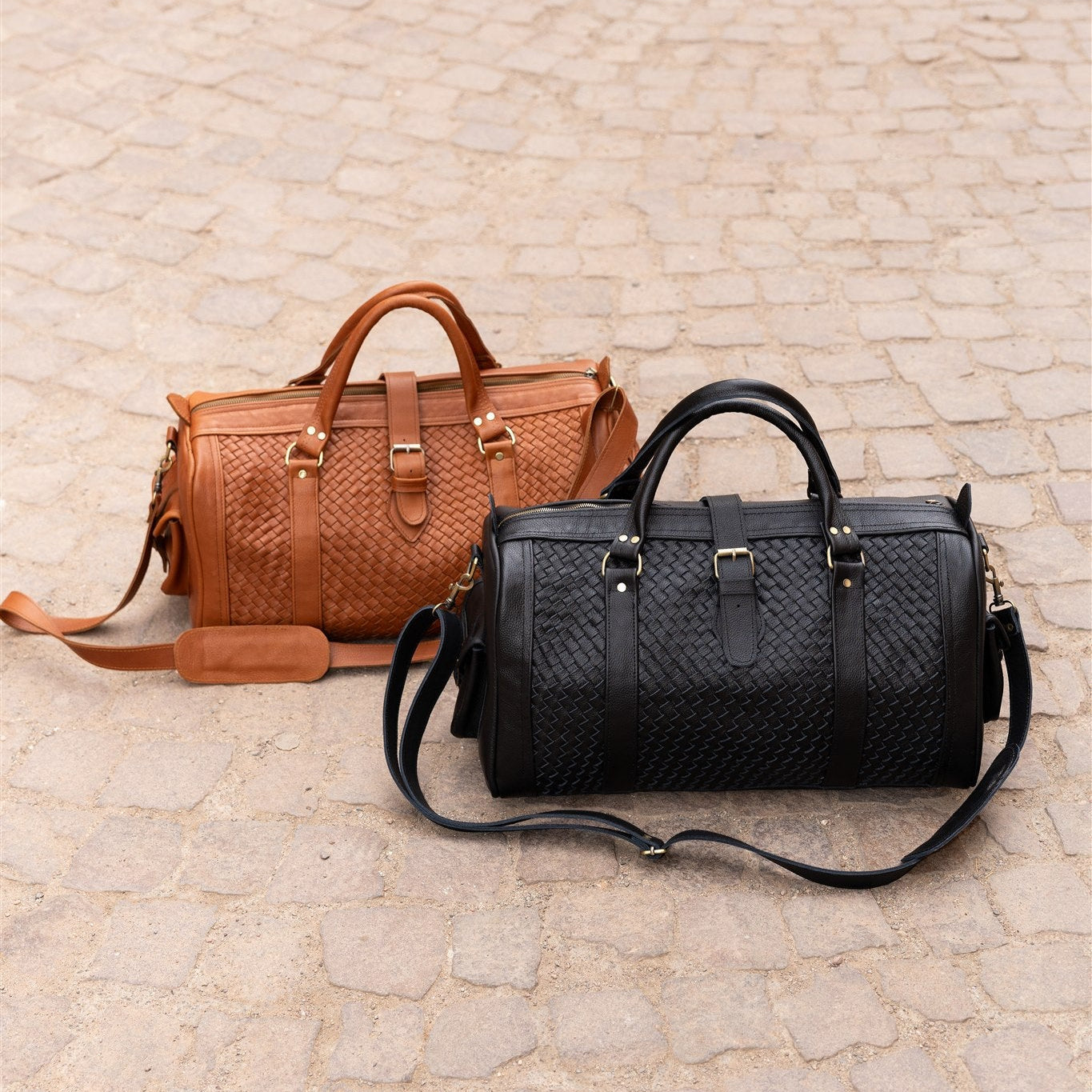 Woven Leather Weekender Bag