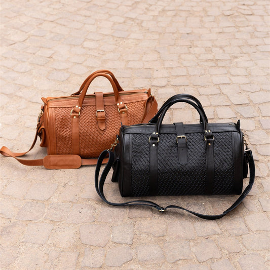 Woven Leather Weekender Bag