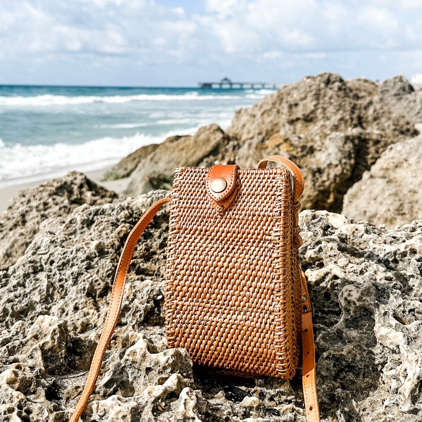 Bali Rattan Crossbody Cellphone Bag - Alyssa