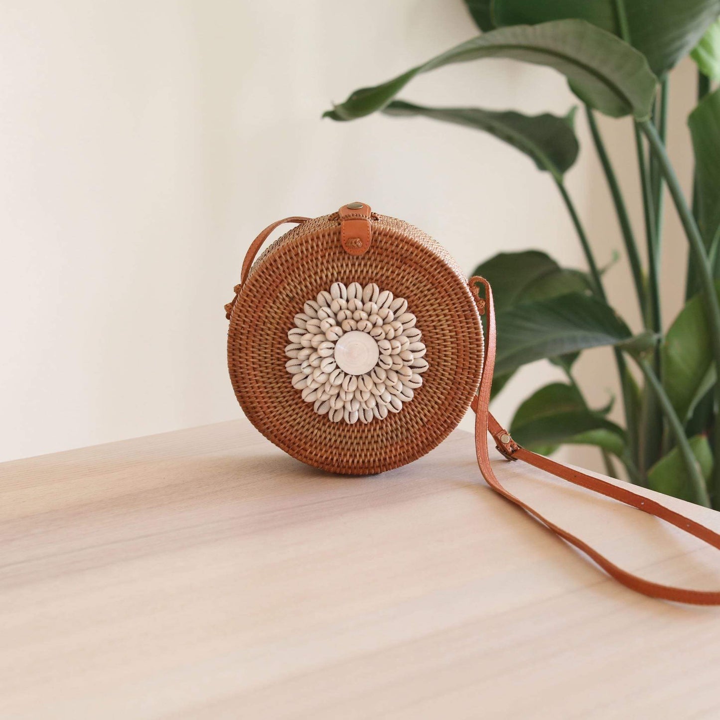 Bali Seashell Rattan Crossbody Bag - Ava