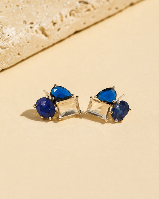 Lapis Cluster Studs - Silver